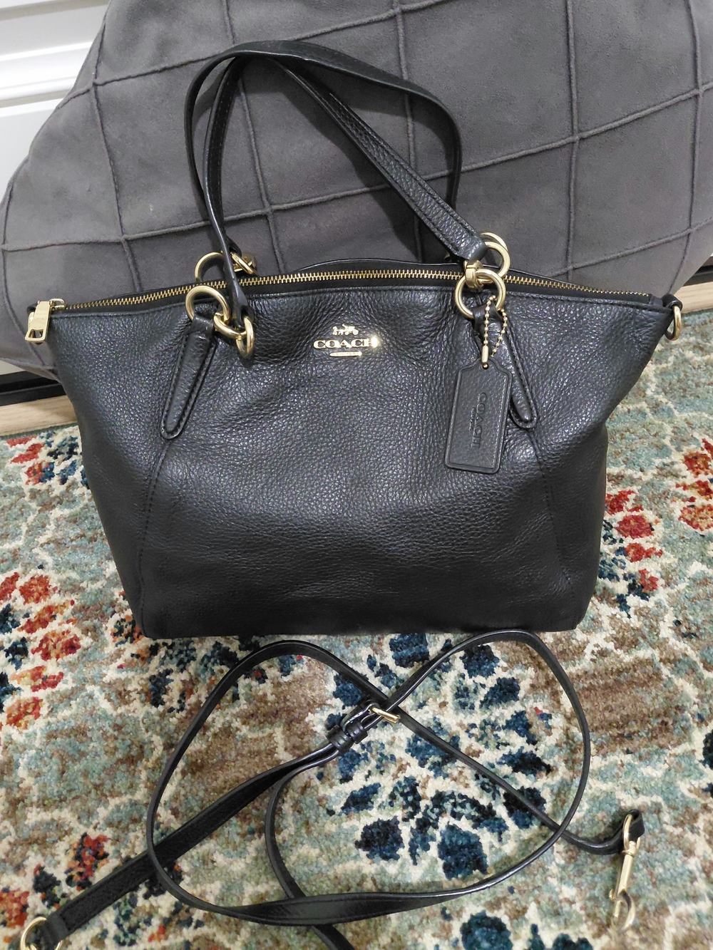 COACH Black Leather Tote Bag with Gold Hardware